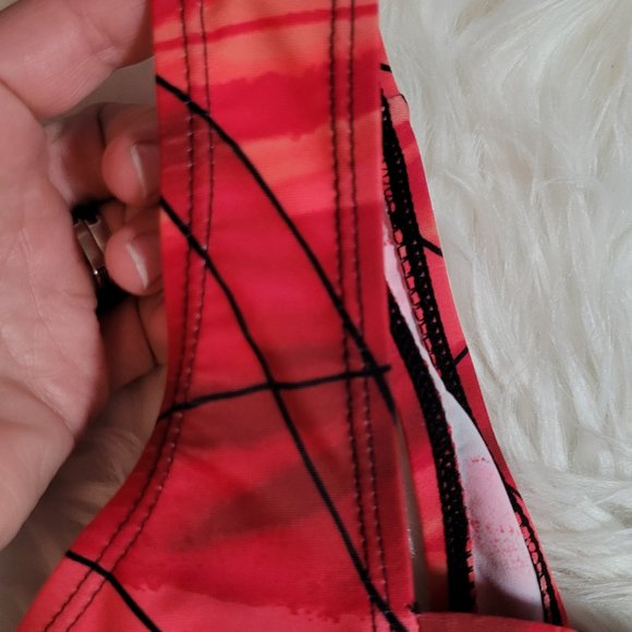 Byron Bay Australia Red Orange One Piece Swimsuit Coral Black Patterned Size 10 - Picture 4 of 10